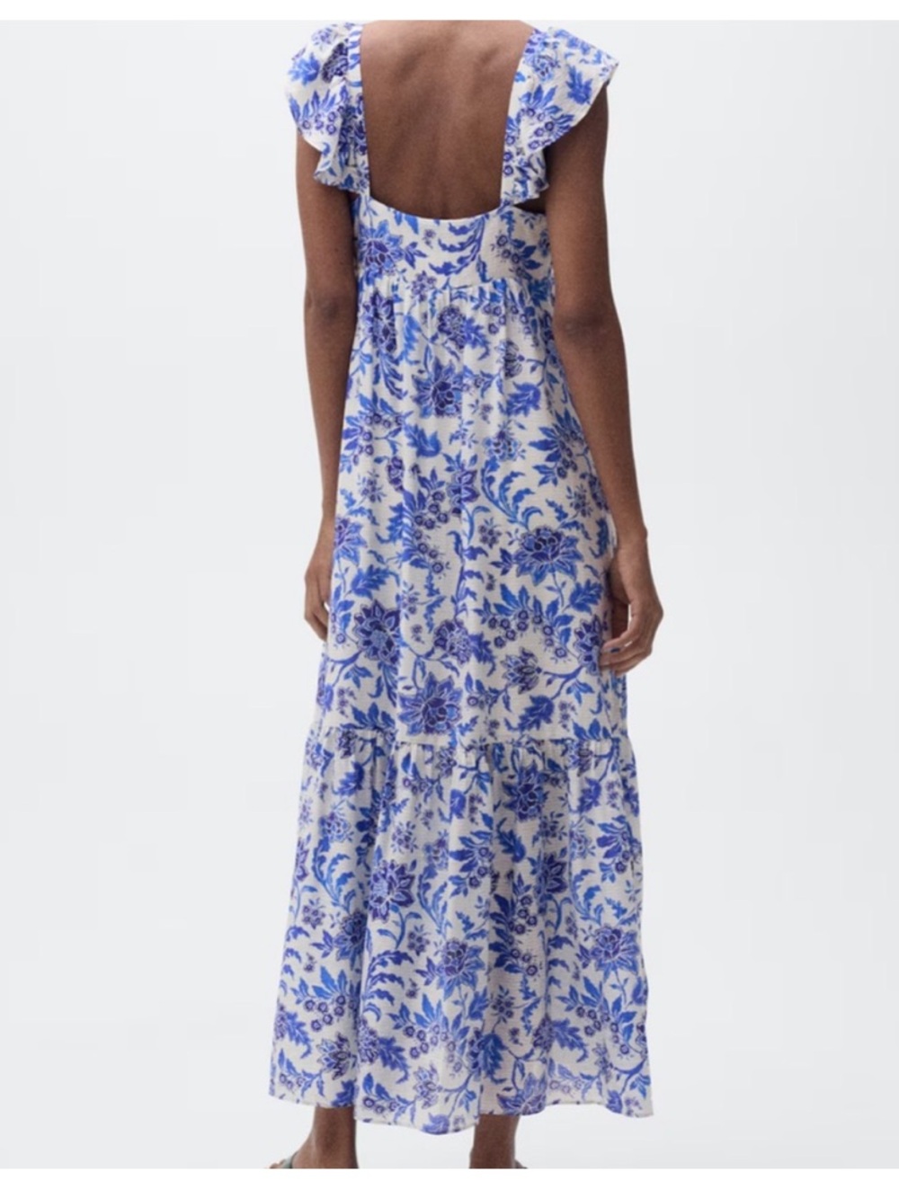 Blue Floral Ruffle-Sleeve Maxi Dress Mango - Picture 4 of 8